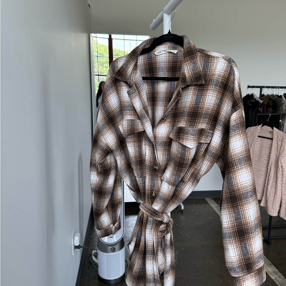 12th Tribe Plaid Belted Shirt Dress